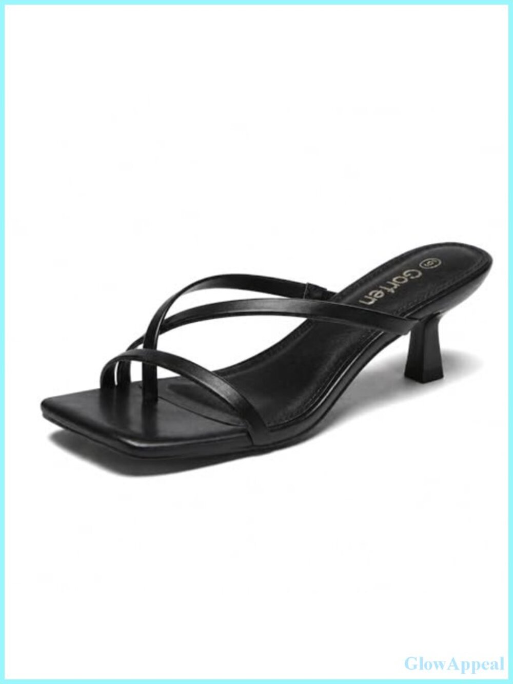 Kitten Heel Sandals Square Toe Strappy Flip Flop Heels Faux Leather 2 Inch